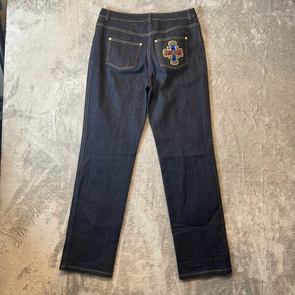 St. John Sz‎ 8 Jeans Jeweled Maltese Cross Pocket Denim Pants Women's - Picture 1 of 8